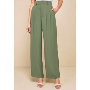 Zara Olive Green High Rise Twill Wide Leg Womens Dress Pants Size Small